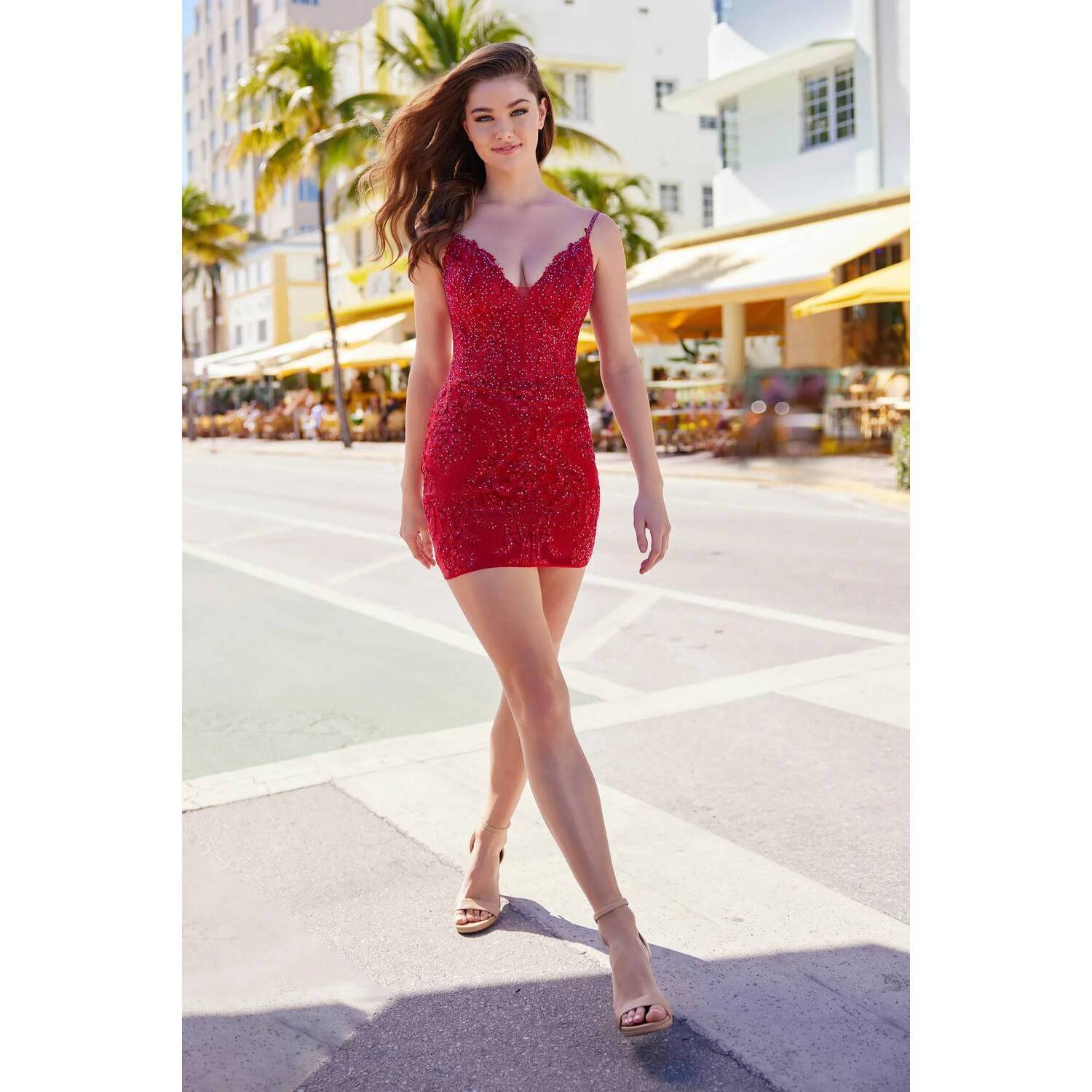 New Ellie Wilde Embroidered Mini Dress In Ruby